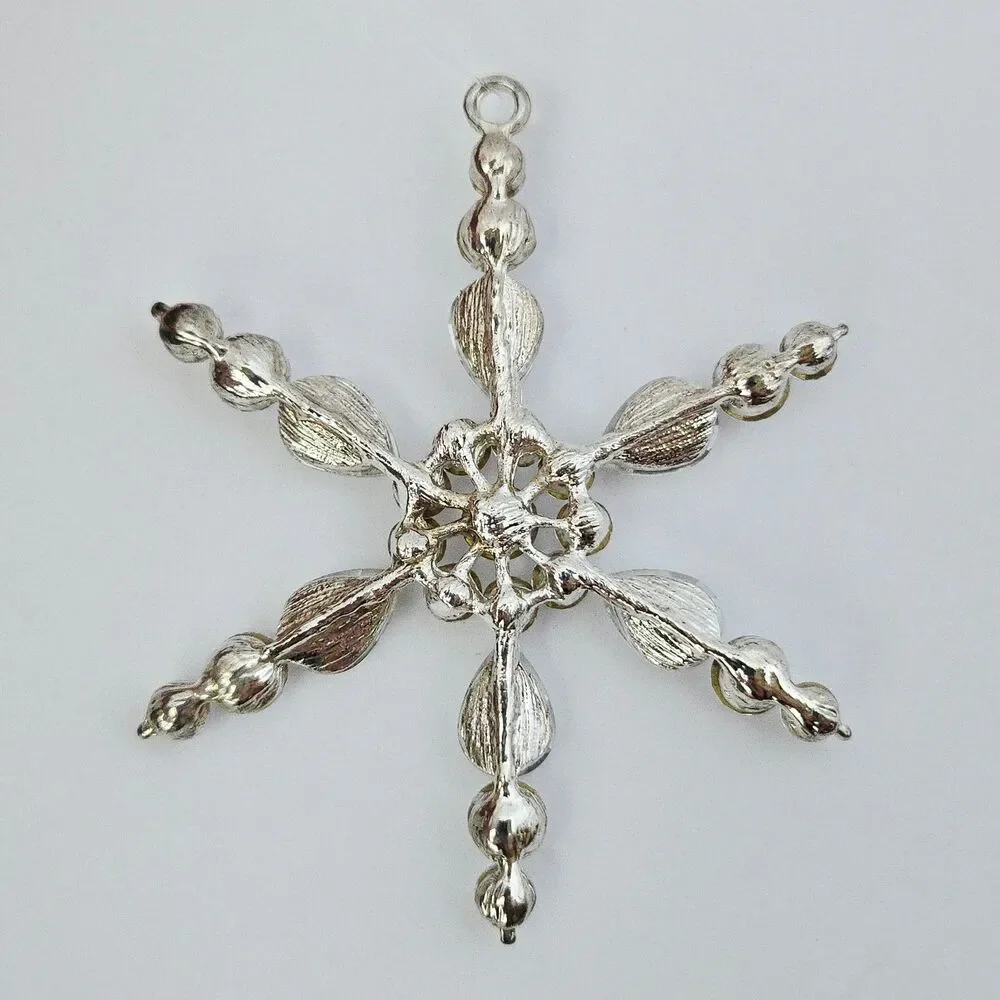 Beautiful Silver & Crystal Rhinestone Snowflake Christmas Ornament Star Sparkle